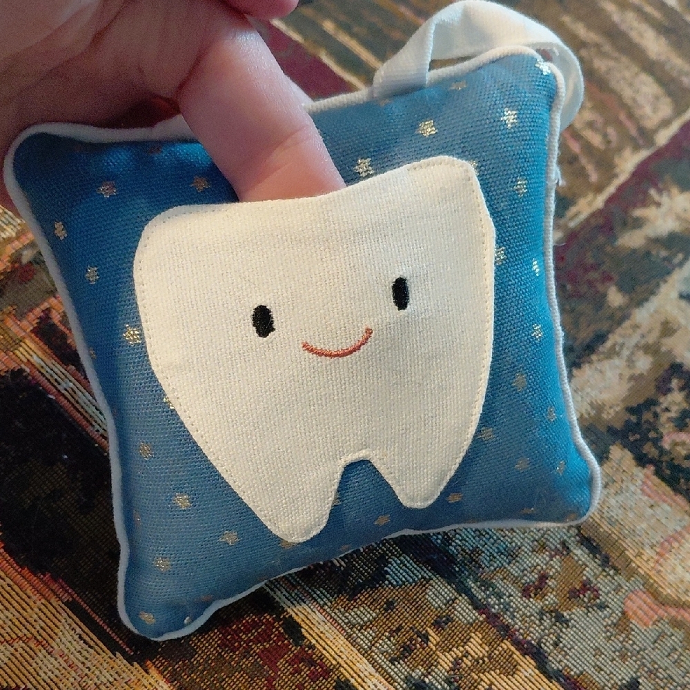 Tooth Fairy Decorative Pillow Hanging - Blue & White With Pocket - Picture 3 of 3